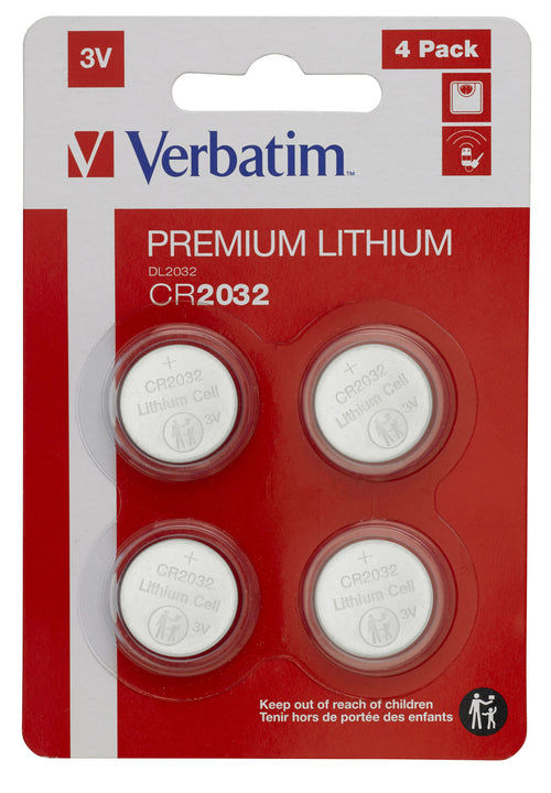 Verbatim CR2032 Battery Lithium 3v 4 Pack x20 Per Carton
