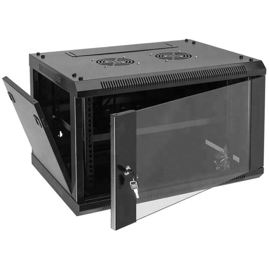 Zone Lite 6U 450mm Single Fan Black Wall Mount Cabinet
